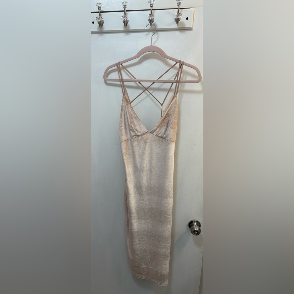 Luxurious Velvet Champagne Strappy Dress